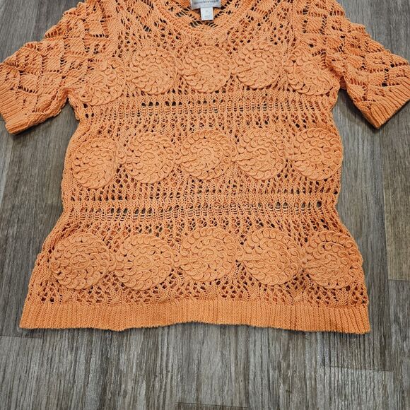 Vtg Christopher & Banks Crochet Sweater Womens M Orange Bohemian Cottage Beach - Picture 4 of 9